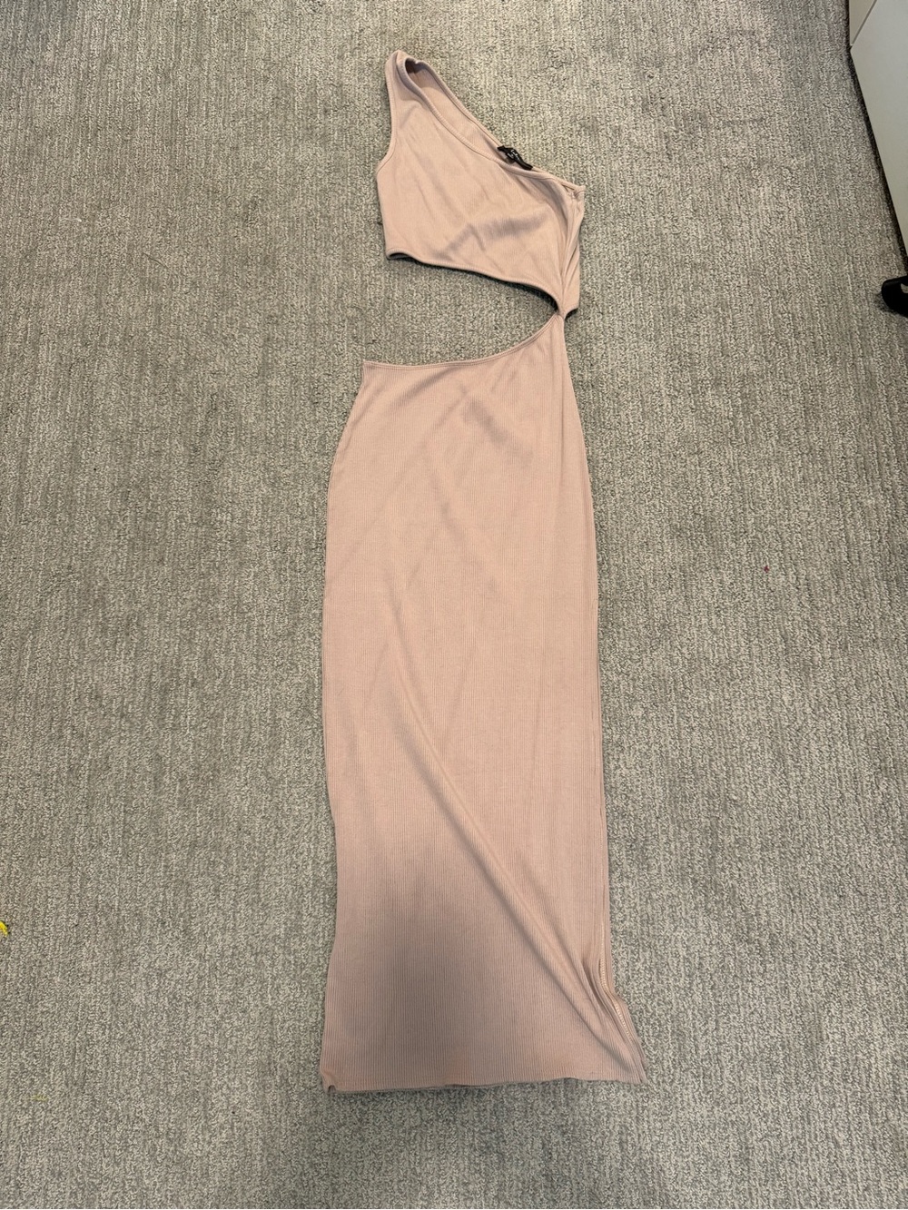 Lulus Spice Things Up Taupe Ribbed One-shoulder Cutout Midi Dress - Size M - Picture 3 of 6